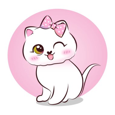 Cute sweet pink kitty. Vector stock illustration. 