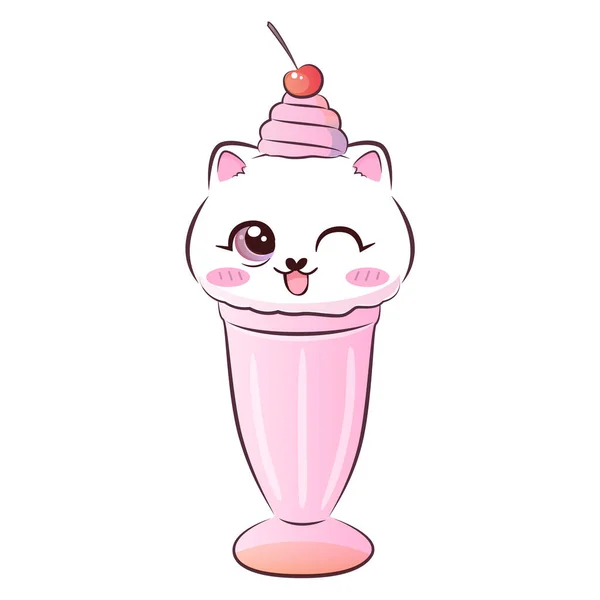 Cute Sweet Kitty Cat Ice Crem Vector Stock Illustration — Stok Vektör