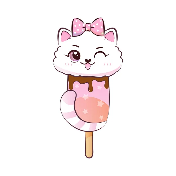 Cute Sweet Kitty Cat Ice Crem Vector Stock Illustration — Stock Vector