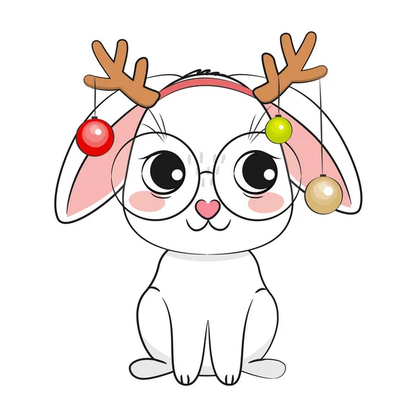 Cute Cartoon Merry Christmas Bunny Rabbit Vector Stock Illustration — Vector de stock