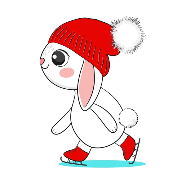 Cute Cartoon Merry Christmas Bunny Rabbit Vector Stock Illustration — Stok Vektör