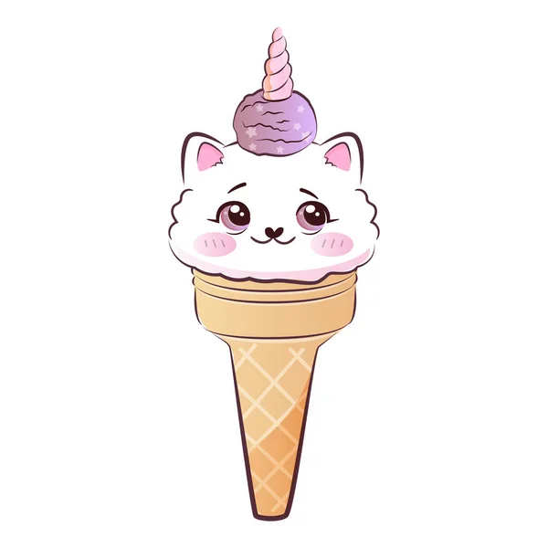 Cute Sweet Kitty Cat Ice Crem Vector Stock Illustration — Archivo Imágenes Vectoriales