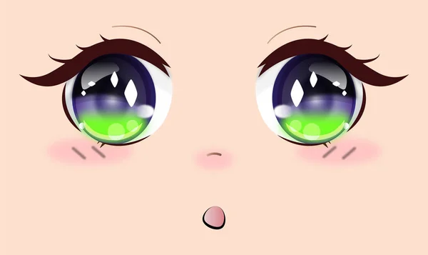 Cute Anime Girls Eyes Manga Face Expressions Vector Stock Illustration — Vetor de Stock