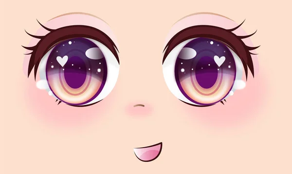 Cute Anime Girls Eyes Manga Face Expressions Vector Stock Illustration — Wektor stockowy