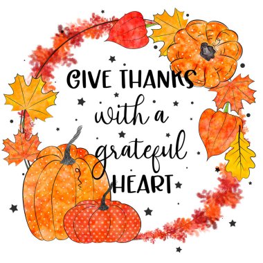 Watercolor fall pumpkin arrangement, beautiful autumn decoration, isolated on white background. Watercolor white pumpkin with yellow and orange dry leaves and tree branches.