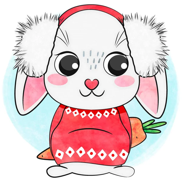 Cute Cartoon Merry Christmas Bunny Stock High Quality Illustration —  Fotos de Stock