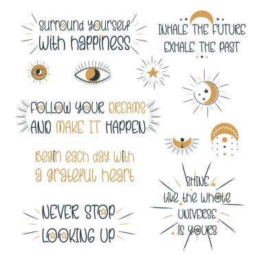 Inspirational and motivational quotes boho styles. Vector stock illustration.