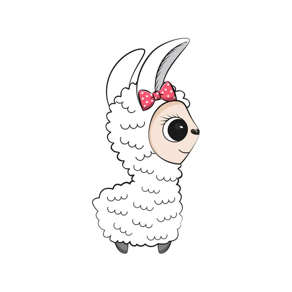 Cute Lovely Lama Isolated White Background Vector Illustration — Vector de stock