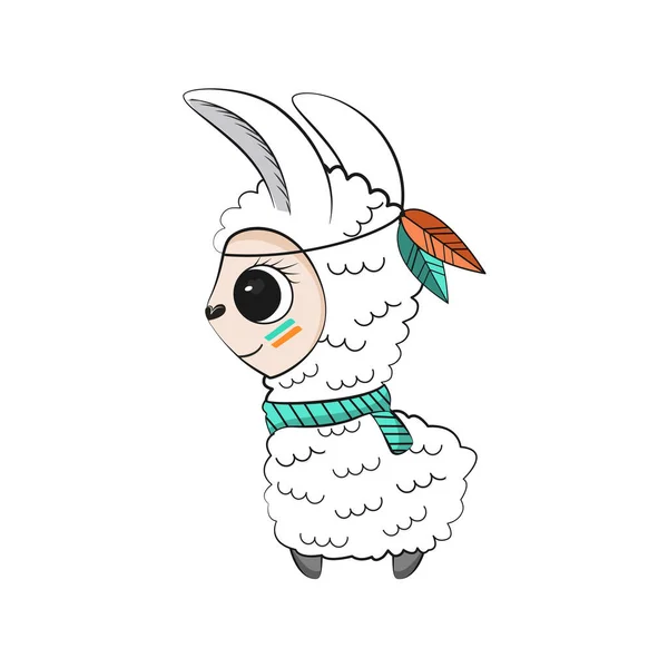 Cute Lovely Lama Isolated White Background Vector Illustration — Archivo Imágenes Vectoriales