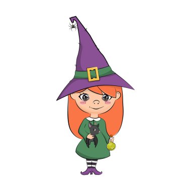 Happy halloween. Cute little witch. Vector illustration.