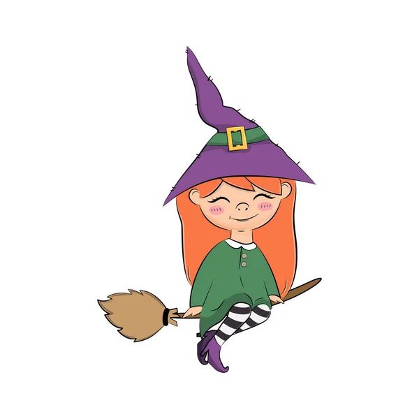 Happy Halloween Cute Little Witch Vector Illustration — 스톡 벡터