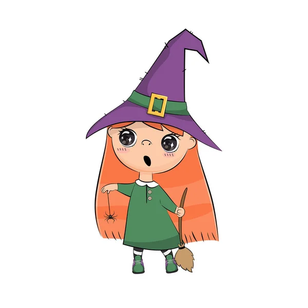 Happy Halloween Cute Little Witch Vector Illustration — Stock Vector