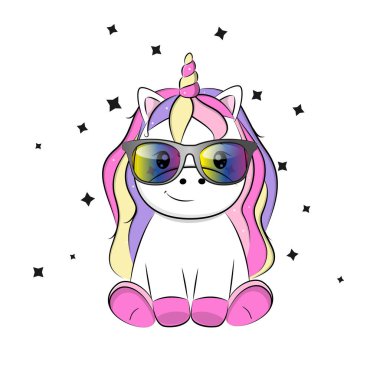 Tatlı çizgi film sihirli tek boynuzlu at koleksiyonu. Vektör stok illüstrasyonu. 