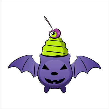 Spooky coffee mug with grinning face. Vector stock illustration. 