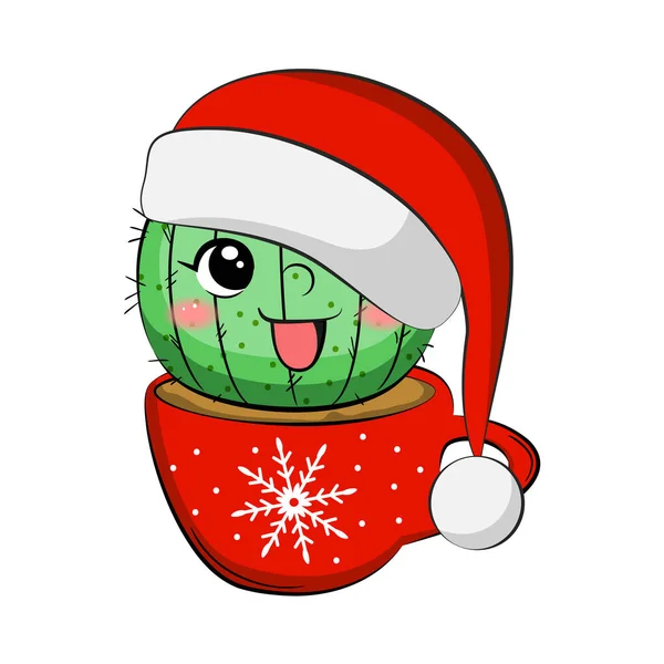 Roztomilý Karikatura Veselé Vánoce Legrační Kaktus Obrázek Vektorové Populace — Stockový vektor