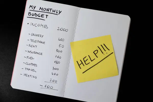 Blank Notebook Monthly Budget Calculations Card Help Text Rising Living — Stock Photo, Image