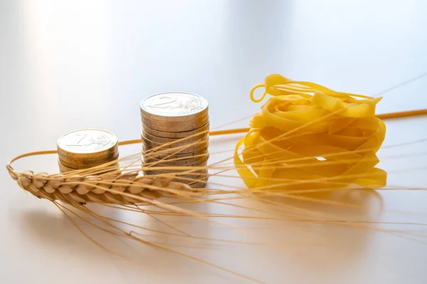 Ear Wheat Pasta Coins Next Increase Price Wheat Pasta Products — Stockfoto