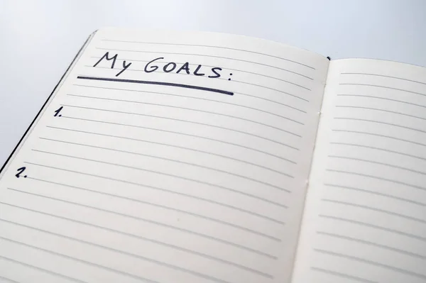 White Page Diary Black Text Goals Goal Aspirations Priorities Life — Stock Photo, Image