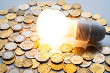 Ampul yandı, etrafında bozuk paralar vardı. Elektrik tarifelerinde artış, enerji bağımlılığı, enerji kaynakları ve enerji arzında artış. 