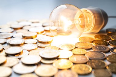 Ampul yandı, etrafında bozuk paralar vardı. Elektrik tarifelerinde artış, enerji bağımlılığı, enerji kaynakları ve enerji arzında artış. 