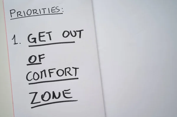 Diary Page Text Priorities Get Out Comfort Zone Lifestyle Change — Stock Photo, Image