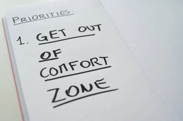 Diary Page Text Priorities Get Out Comfort Zone Lifestyle Change — Foto de Stock