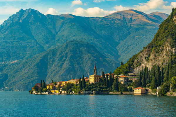The town of Varenna, on Lake Como, photographed at dusk.