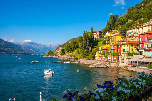The village of Varenna, on Lake Como, photographed on a summer day.