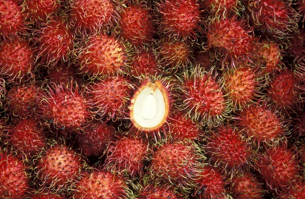Frutas Tropicais Rambutão Mercado Cidade Kuala Lumpur Malásia Malásia Kuala — Fotografia de Stock