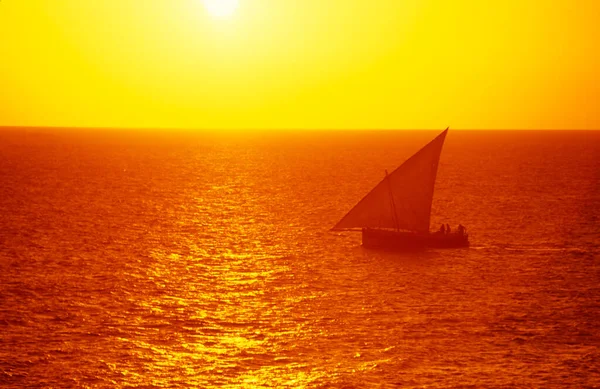Traditionell Dhoni Segelbåt Vid Indiska Oceanen Framför Gamla Stan Stone — Stockfoto