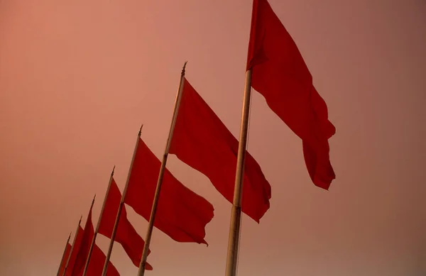 Drapeau Rouge Parti Communiste Chinois Sur Place Tiananmen Pékin Chine — Photo