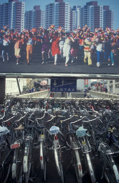 Bicycle Trafic Mainroad City Center Beijing China China Beijing October — Stock Photo, Image