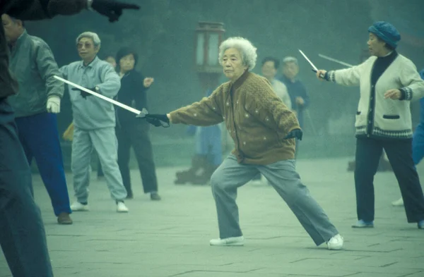 Китайцы Практикуют Упражнения Тай Городе Пекин Китае Китай Пекин Октябрь — стоковое фото