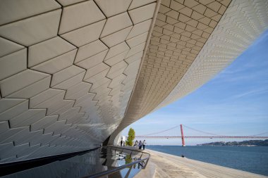 the Museu de Arte, Arquitetura and Tecnolocia or MAAT at the Rio Tejo in Belem near the City of Lisbon in Portugal.  Portugal, Lisbon, October, 2021