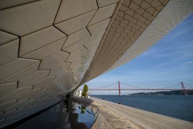 the Museu de Arte, Arquitetura and Tecnolocia or MAAT at the Rio Tejo in Belem near the City of Lisbon in Portugal.  Portugal, Lisbon, October, 2021