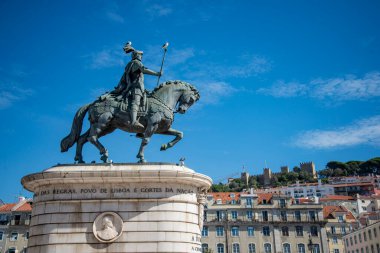 the Monument and statue at the Figueira Square or Parda da Figueira in the City of Lisbon in Portugal. Portugal, Lisbon, October, 2021