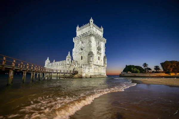 Torre Belem Belem Tower Sunset Rio Tejo Belem City Lisbon — стокове фото