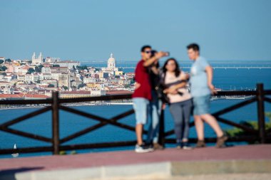 a City view of the Old Twon Lisbon at the Rio Tejo near the City of Lisbon in Portugal.  Portugal, Lisbon, October, 2021