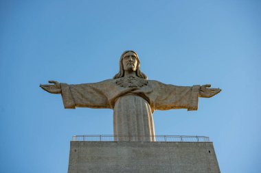 a view of the Cristo Rei near the City of Lisbon in Portugal.  Portugal, Lisbon, October, 2021