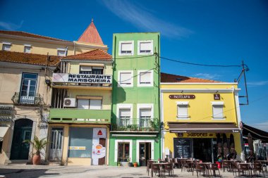 a alley with restaurants in the centre of the Town Cacilhas at the Rio Tejo next to the City of Lisbon in Portugal.  Portugal, Lisbon, October, 2021