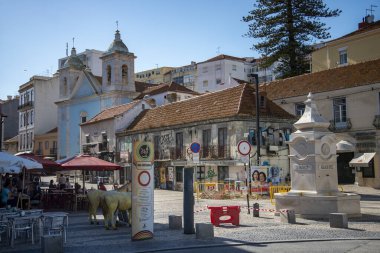 the Church or Igreja in the centre of the Town Cacilhas at the Rio Tejo next to the City of Lisbon in Portugal.  Portugal, Lisbon, October, 2021