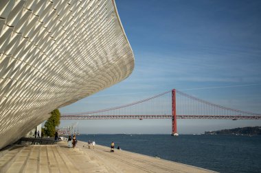 the Museu de Arte, Arquitetura and Tecnolocia or MAAT at the Rio Tejo in Belem near the City of Lisbon in Portugal.  Portugal, Lisbon, October, 2021