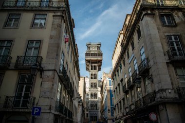the Elevador de santa Justa in Baixa in the City of Lisbon in Portugal.  Portugal, Lisbon, October, 2021