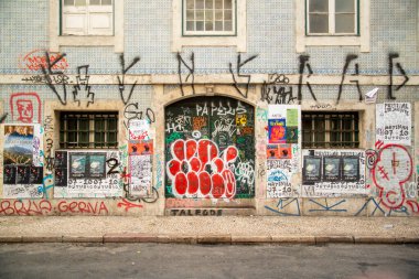 Graffiti on a Building in Baixa in the City of Lisbon in Portugal.  Portugal, Lisbon, October, 2021