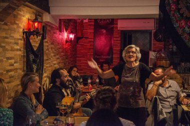 traditional Fado Music in a Fado Restaurant in the city area of Alfama in the City of Lisbon in Portugal. Portugal, Lisbon, October, 2021