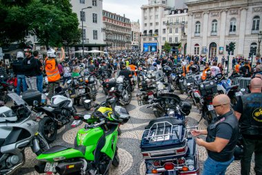 a Motorbike protest at the Rossio Square in Baixa in the City of Lisbon in Portugal. Portugal, Lisbon, October, 2021