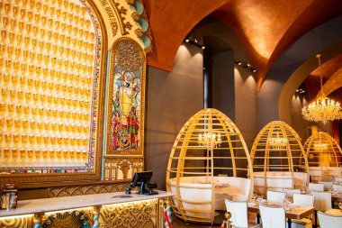 the Bar and Restaurant at the Museu da Cerveja or Beer Museum at the Parca do Comercio in Baixa in the City of Lisbon in Portugal.  Portugal, Lisbon, October, 2021