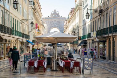 the Rua Augusta in Baixa in the City of Lisbon in Portugal.  Portugal, Lisbon, October, 2021