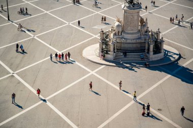 the view from the Arco da Rua Augusta with the Buildings at the Parca do Comercio in Baixa in the City of Lisbon in Portugal.  Portugal, Lisbon, October, 2021