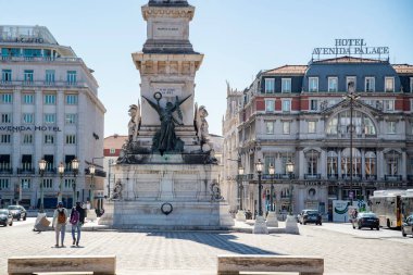 the monument at the Parca dos Restauradores in Baixa in the City of Lisbon in Portugal.  Portugal, Lisbon, October, 2021